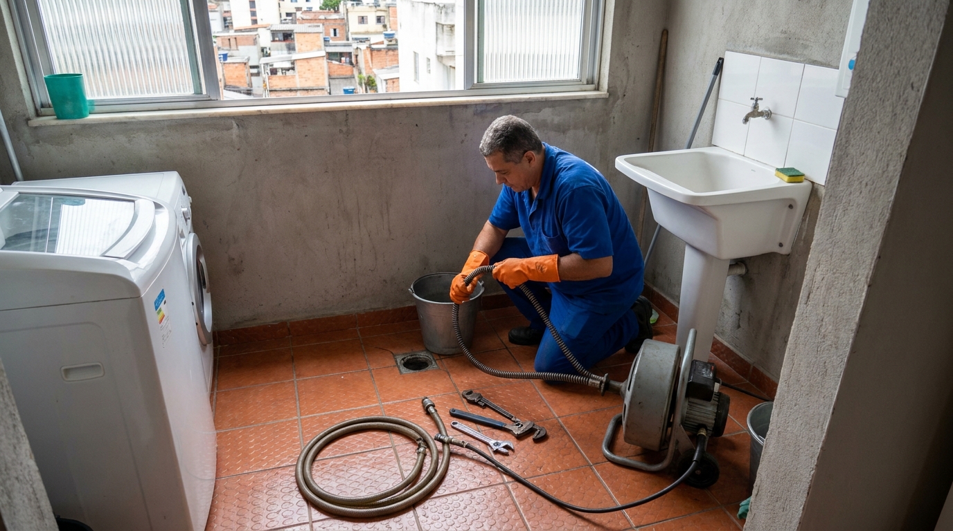 Desentupimento de ralo com equipamento em Itaquaquecetuba‑SP