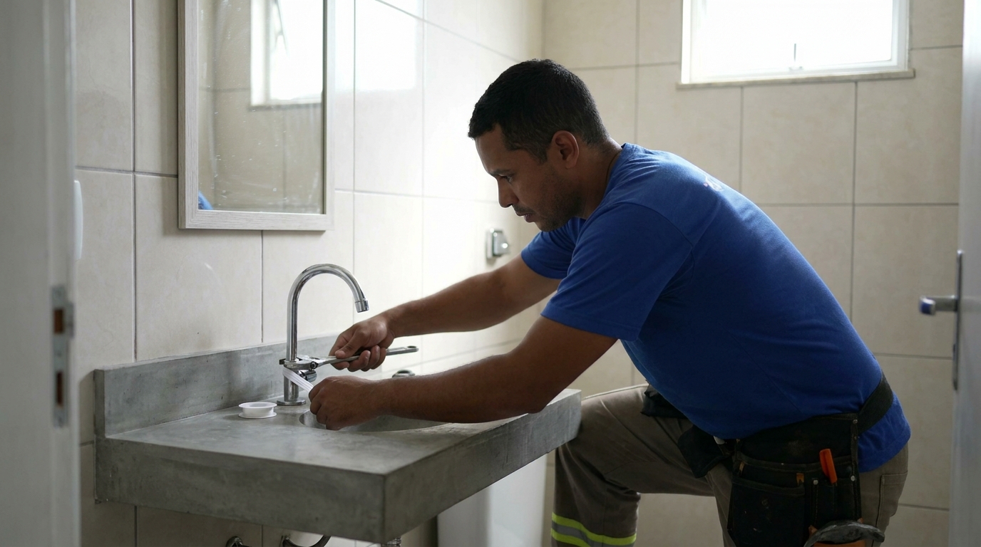 Encanador instalando torneira em Itaquaquecetuba‑SP