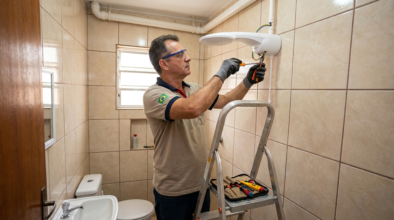 Instalação de chuveiro no banheiro em Itaquaquecetuba‑SP
